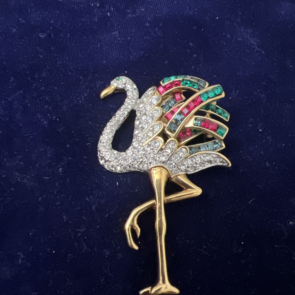 Unsigned Carolee Duchess Windsor Collection Flamingo Crystal Rhinestone Brooch